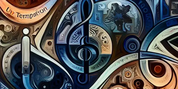 A vibrant collage representing iconic adult film tags with costumes, masks, and dynamic abstract elements.