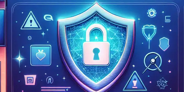 A modern computer interface showcasing a secure online adult entertainment platform with vibrant visuals and privacy symbols.