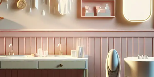 A serene display of sleek, safe intimate products in a calming, organized environment emphasizing health and hygiene.