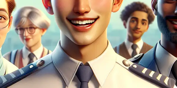 A diverse group of characters playfully role-playing in various uniforms, set in a vibrant, inviting room.