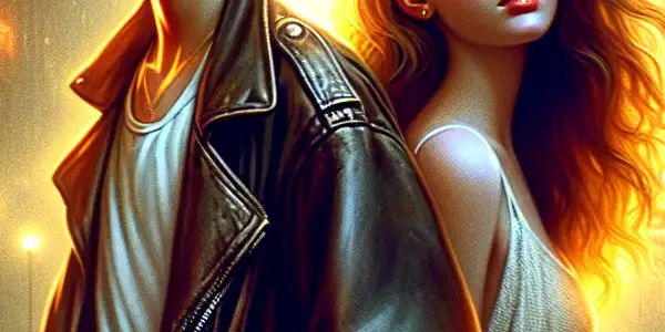 A rebellious young man and a hopeful young woman connect amidst a vibrant, chaotic urban backdrop.