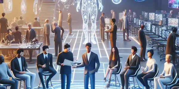 A high-tech film studio showcasing diverse filmmakers discussing the evolution and ethics of the Japanese adult film industry in 2026.