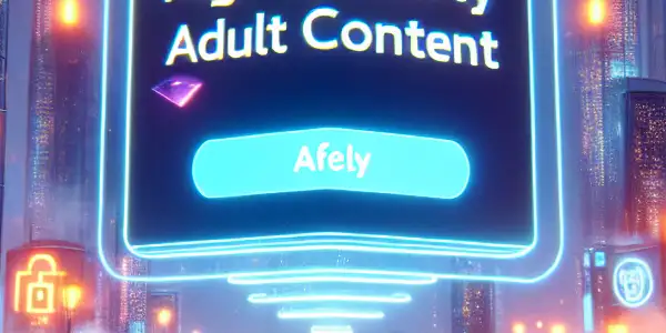 A vibrant futuristic cityscape at night, featuring diverse individuals exploring high-quality adult content on a modern device.